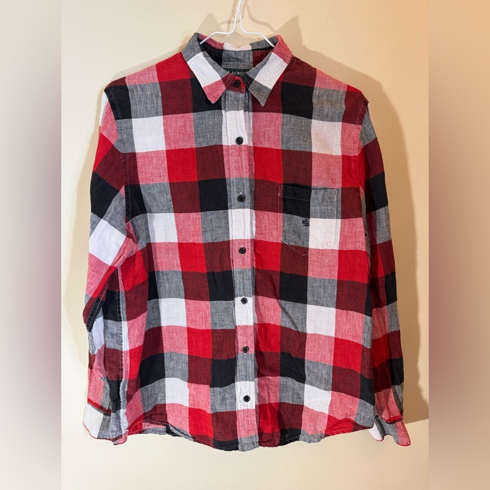 Lauren Ralph Lauren 100% linen checkered‎ design pre-loved size large